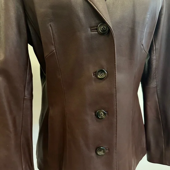 Brown Leather Women's blazer jacket - Picture 2 of 7